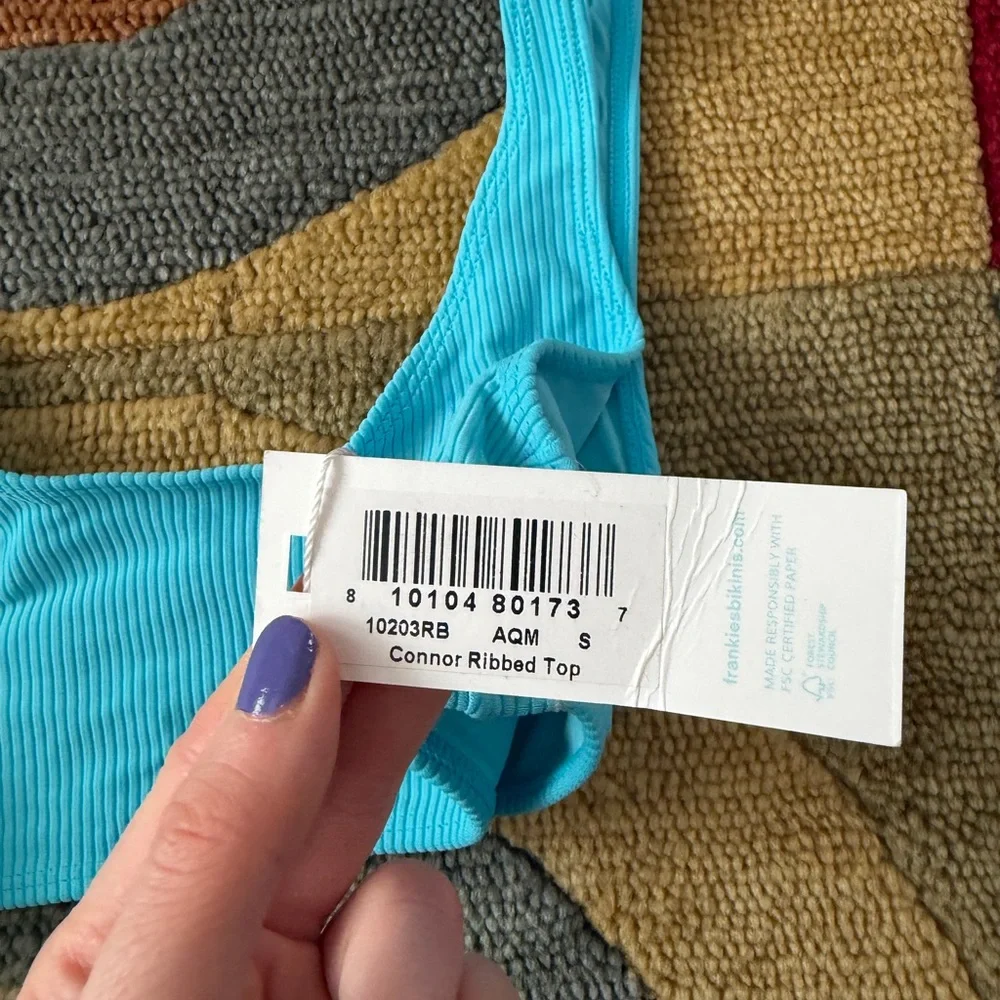 NWT Frankies Bikinis Connor Ribbed Top Blue Bikini Top Swim Swimwear Size Small